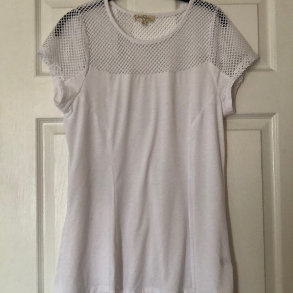Jessica Simpson The Warm Up workout top fishnet